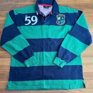 🍺 Guinness green/navy striped rugby shirt. Size M.